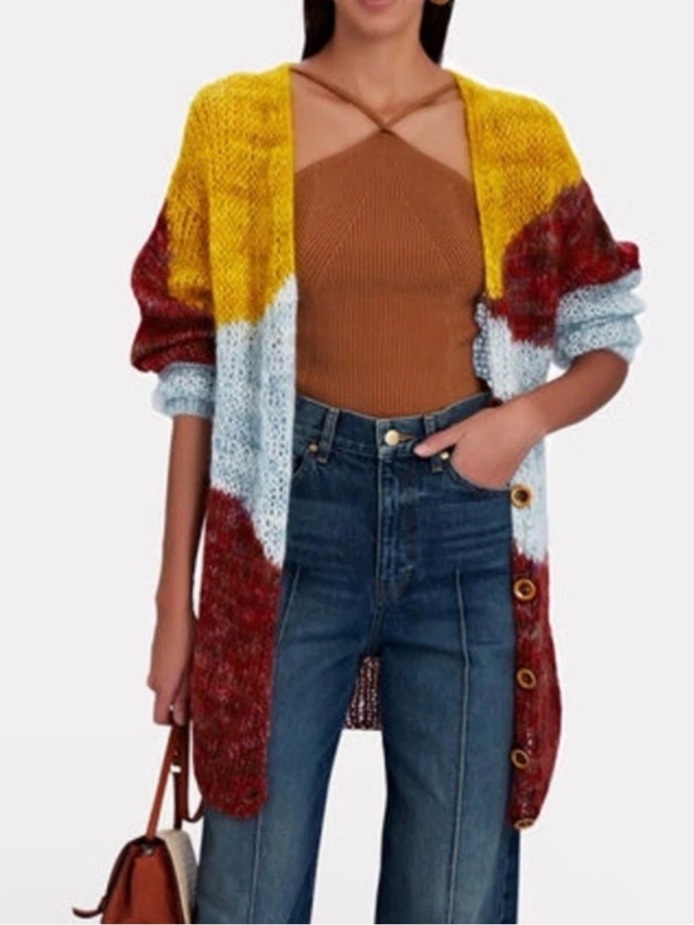 Ulla Johnson Agneta Mohair Cardigan Sweater Handknit Oversize Colorblock Luxury